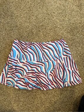 Tail Vibrant Wave-Stripe Skater Skirt in Blue, Pink & White